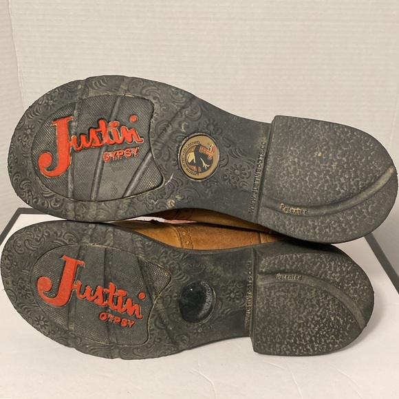 Justin Gypsy Boot Pink Brown Leather Women Western Cowboy Round Toe 9.5 - Picture 11 of 13